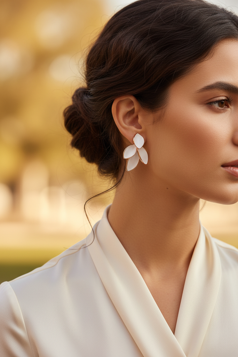 White Petal Cluster Drop Earrings