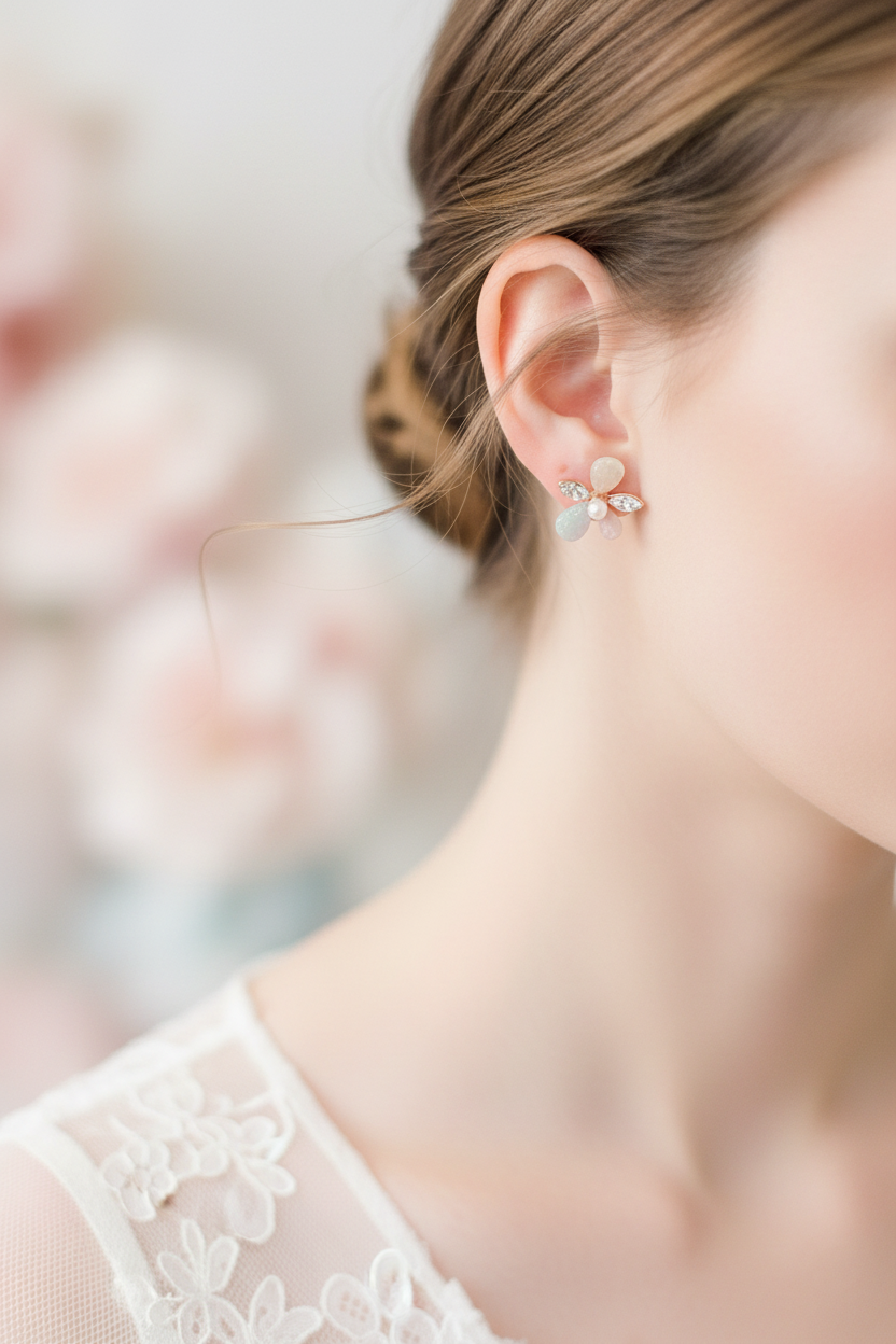 Opal & Crystal Flower Stud Earrings
