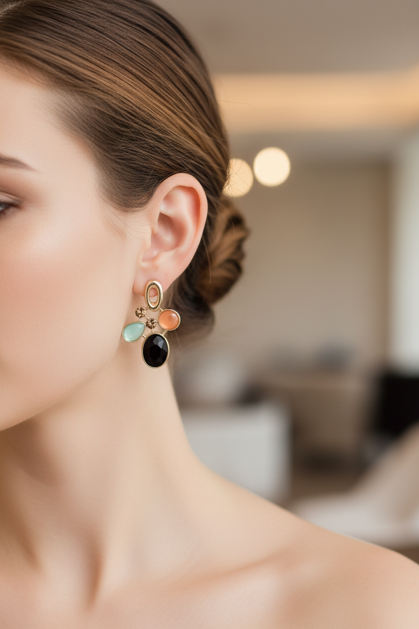 Multi-Stone Cluster Drop Earrings