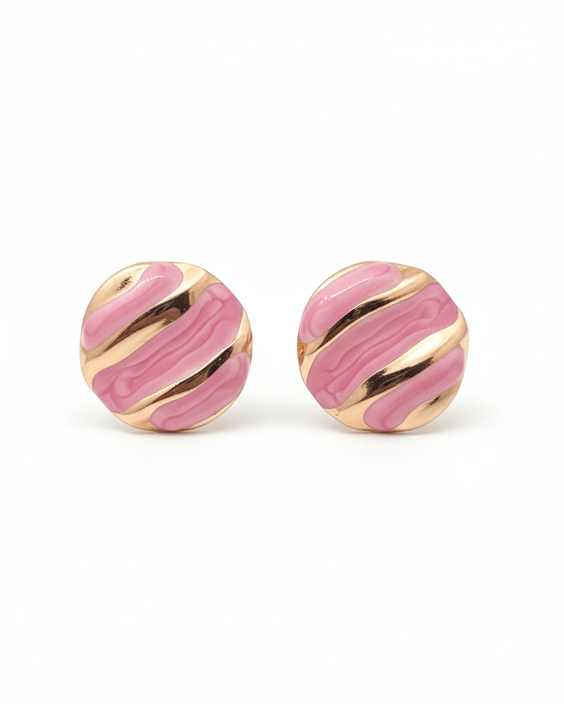 Pink Marble Swirl Stainless Steel Stud Earrings