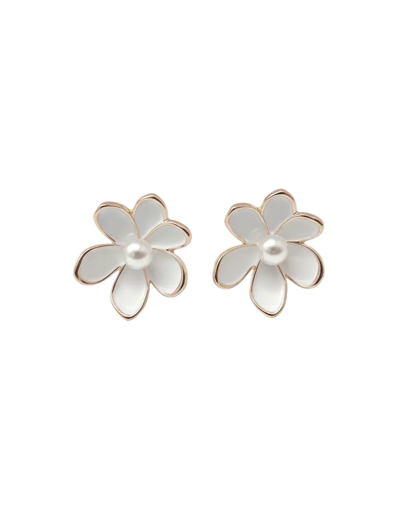 White Floral Petal Stud Earrings