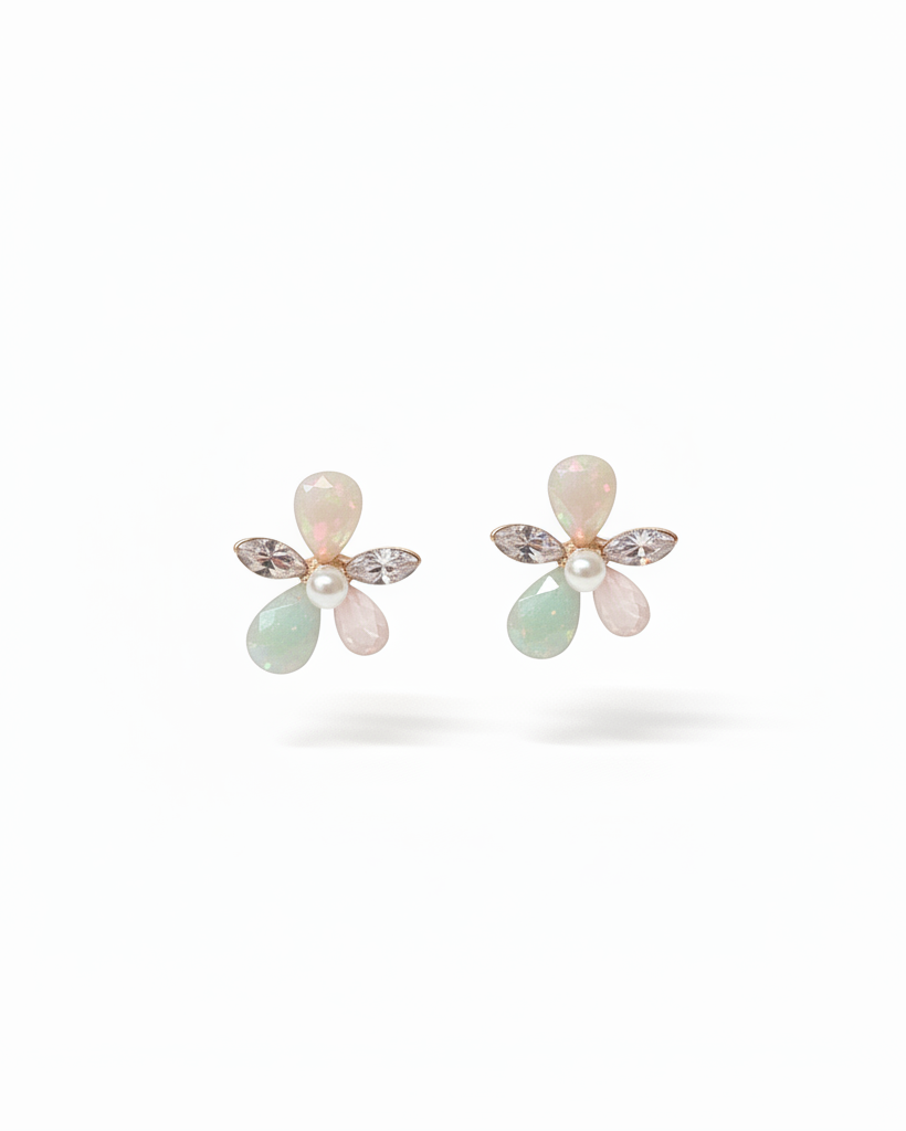 Opal & Crystal Flower Stud Earrings