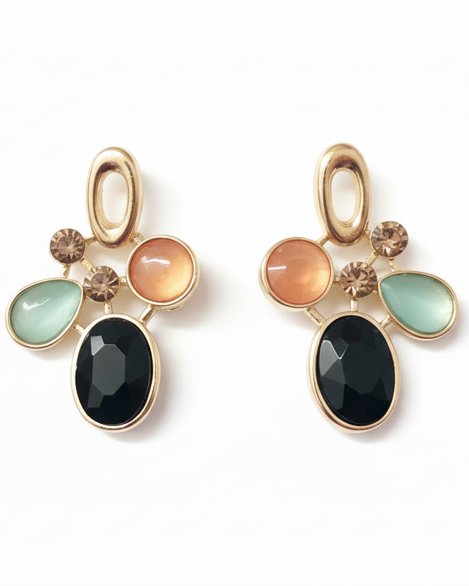 Multi-Stone Cluster Drop Earrings
