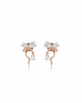 Crystal Bow Pearl Drop Stud Earrings