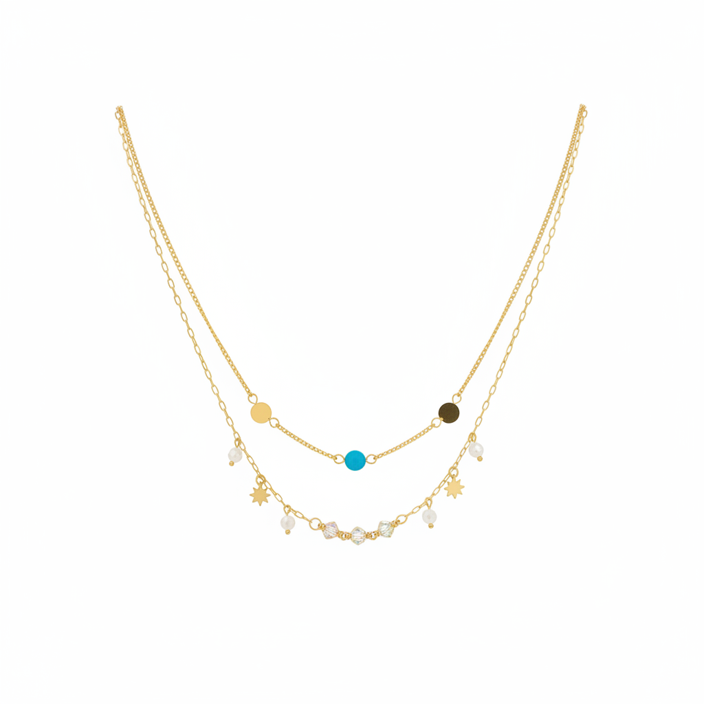 Enhanced product image - two layered gold necklace white background