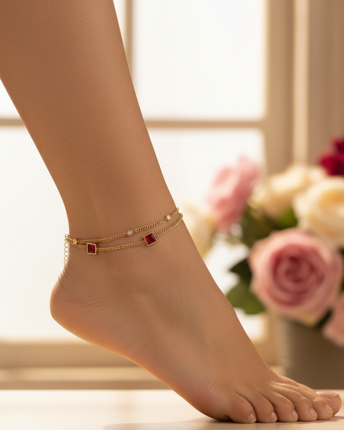 Double Layer Ruby Charm Anklet lifestyle image