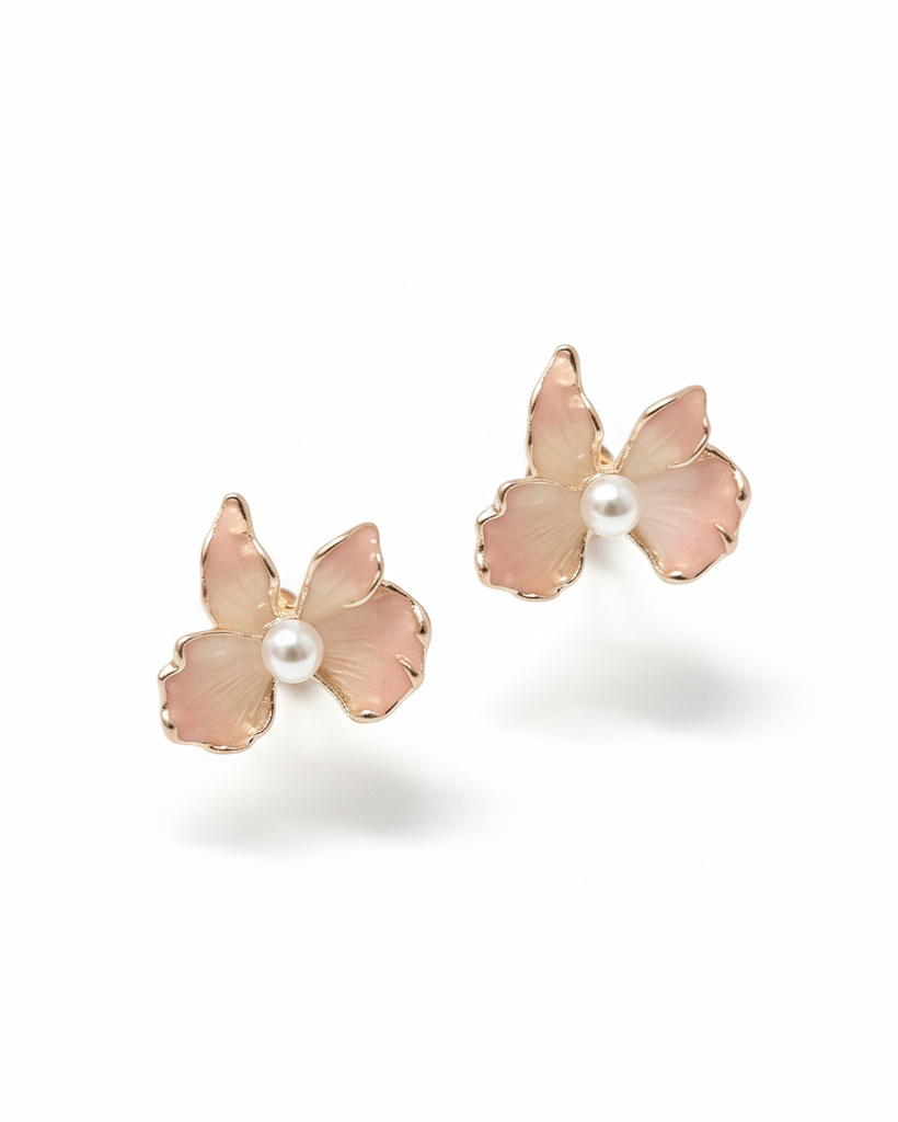 Blush Petal Pearl Stud Earrings