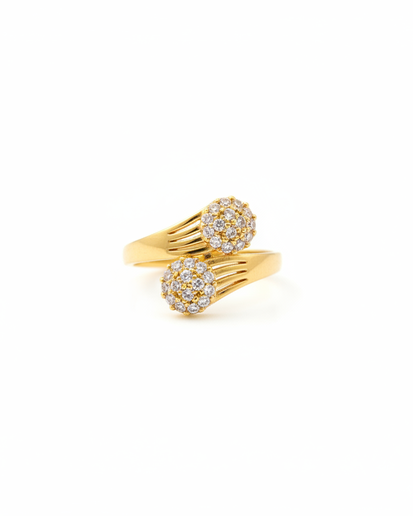 Double Ball Bypass Ring | Gold Pave Crystal Cocktail Ring