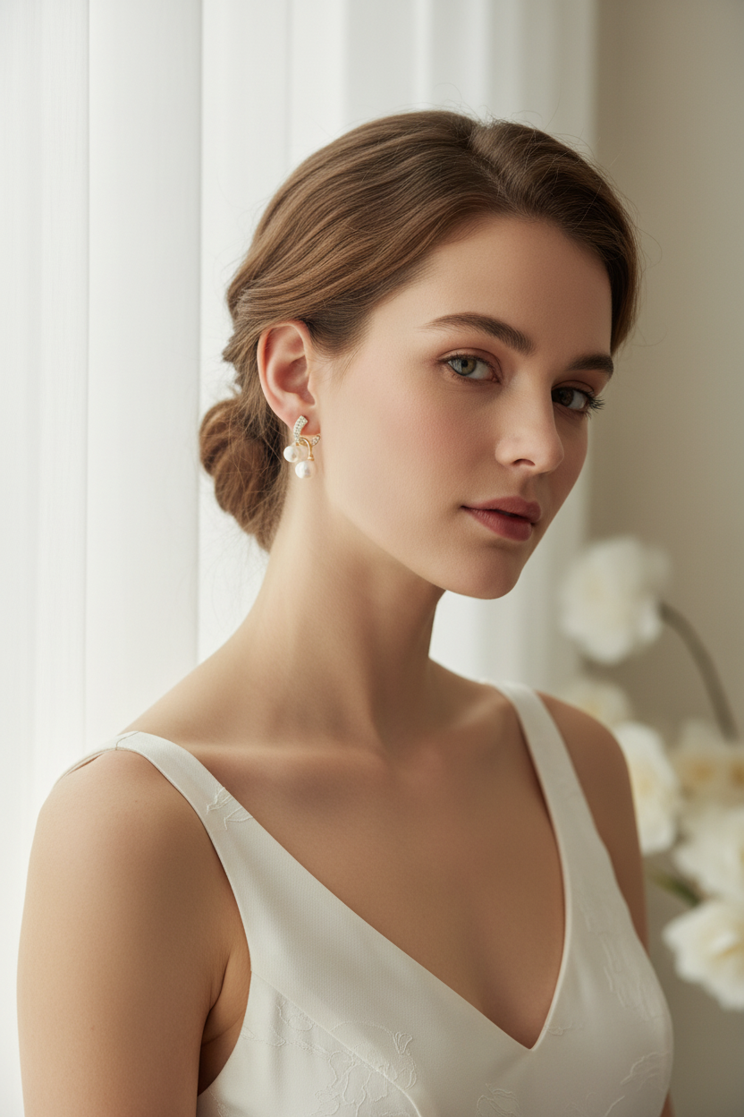 Triple Pearl Cluster Drop Earrings