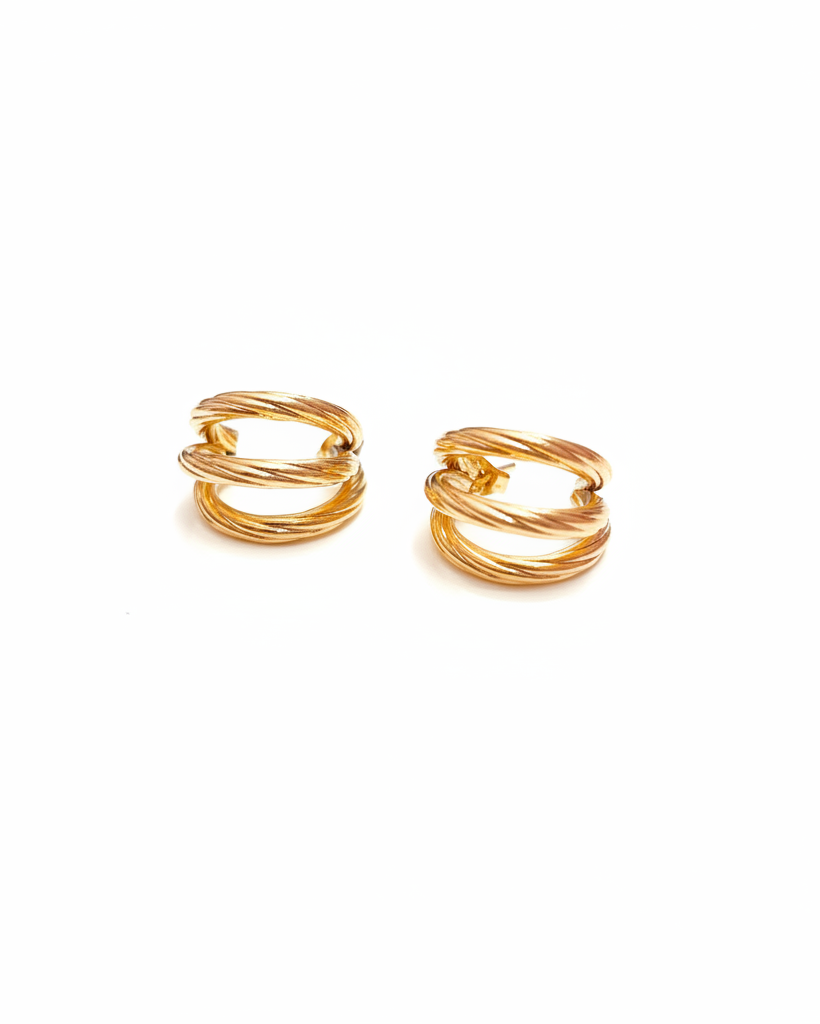 Triple Layer Twisted Gold Hoop Earrings