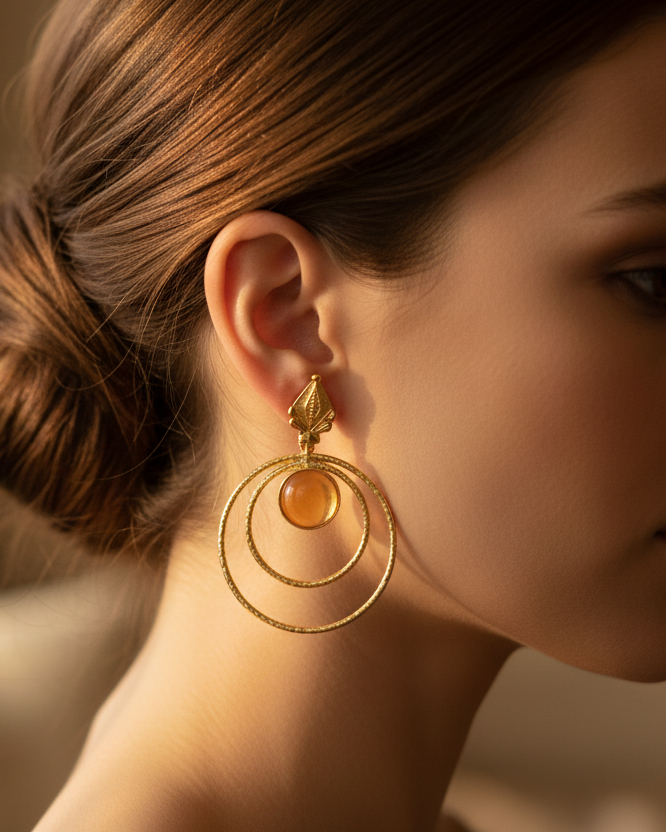 Lifestyle Image - Amber Circle Earrings