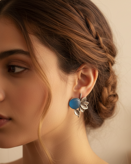 Lifestyle Image - Blue Stone Botanical Earrings
