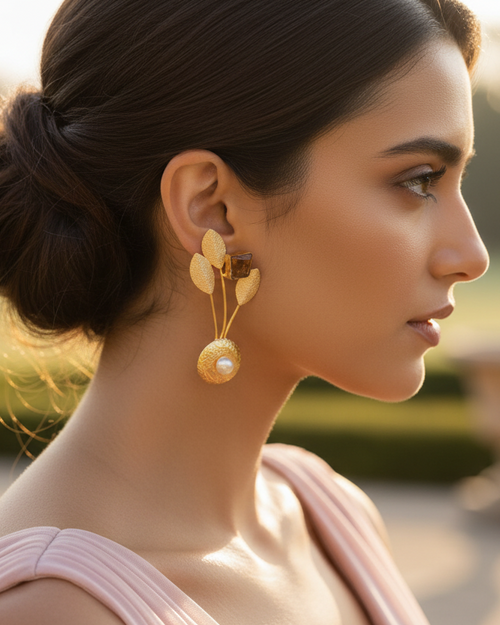 Lifestyle Image - Gold Leaf Earrings