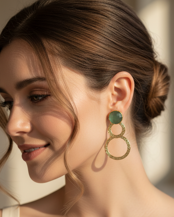 Lifestyle Image - Green Aventurine Circle Earrings