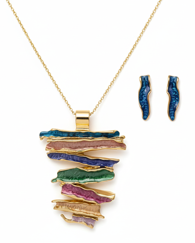 Multicolor Enamel Necklace Set on White Background