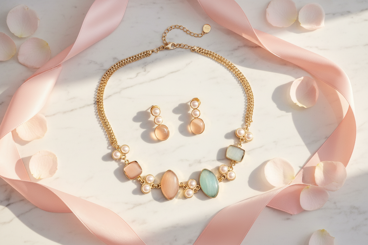 Pastel Gemstone Necklace Set Lifestyle