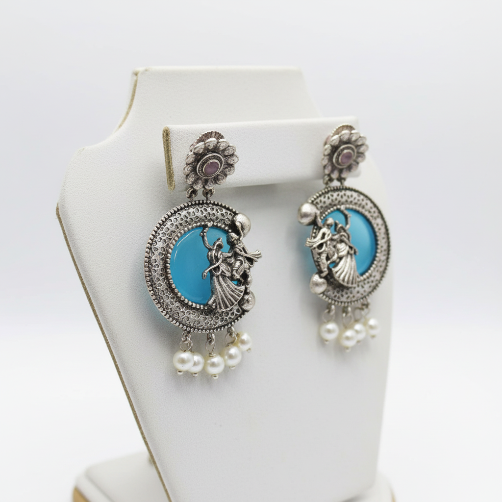 Traditional silver earrings with turquoise enamel product photo