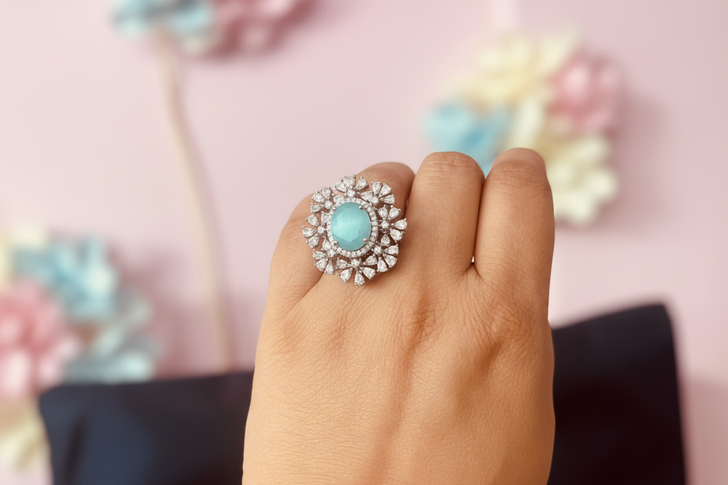 Turquoise cocktail ring lifestyle shot