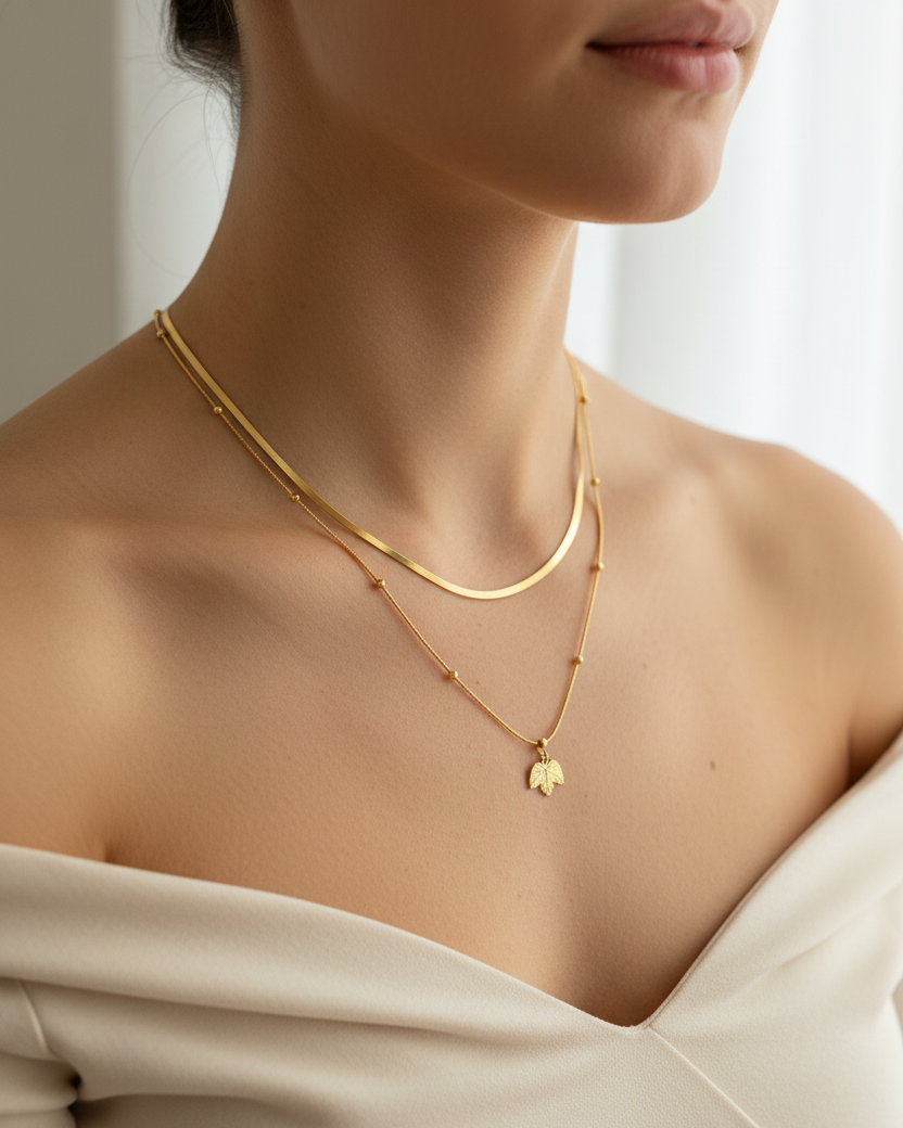 Two Layered Gold Necklace Lifestyle