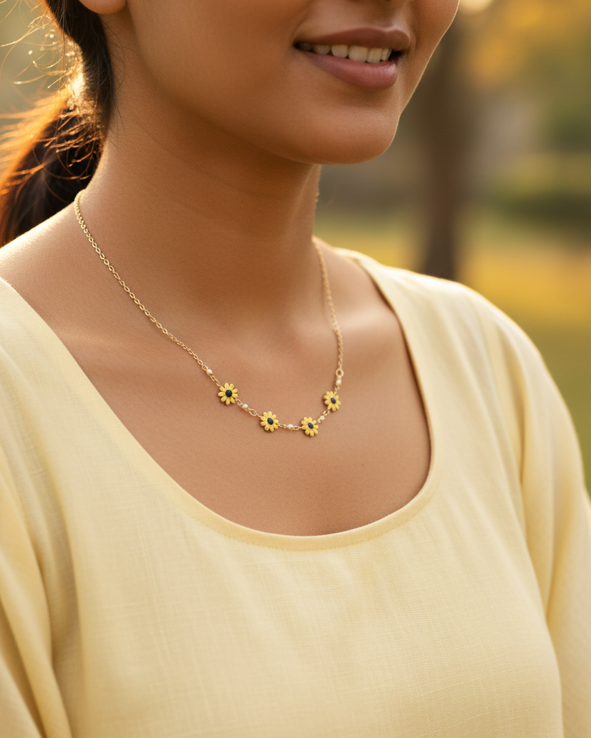 Yellow Sunflower Charm Necklace – Lifestyle